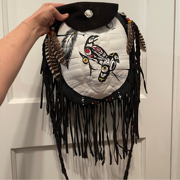 Vintage Native American Turtle Shell Suede shoulder bag purse - Picture 6 of 10